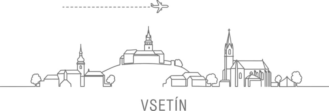 VSETIN Skyline with Airplane Line Art