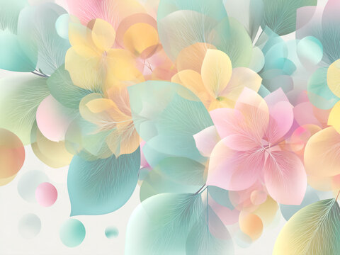 透明感のあるカラフルな花と葉の抽象的なイラスト