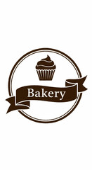Elegant bakery logo featuring a cupcake and banner design within a circular frame.