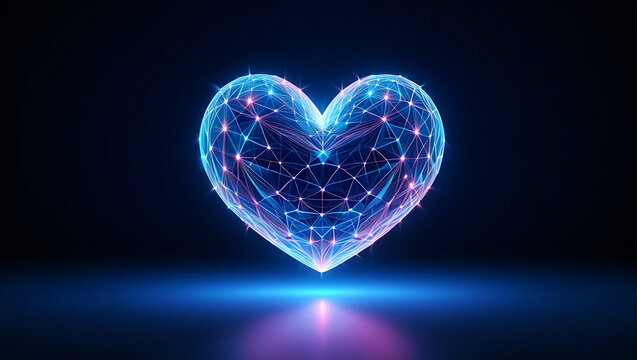 Glowing digital heart network abstract image