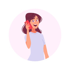 Young Woman Talking on Smartphone with Happy Expression