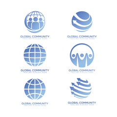 Global Community Logo Set | World Unity, Social Network, Globe Icons