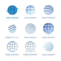 Global Community Logo Set | World Unity, Social Network, Globe Icons