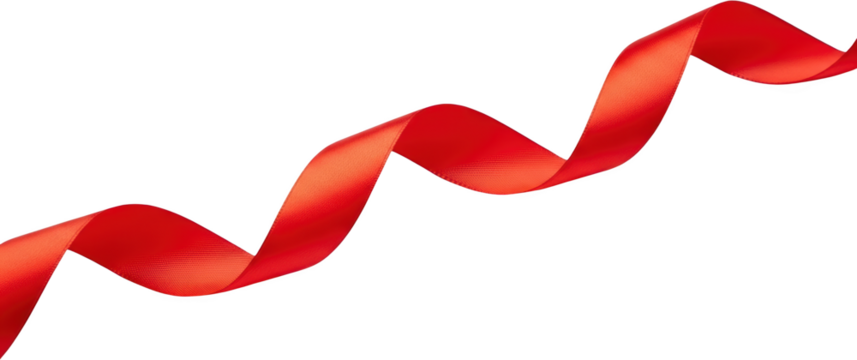 A flowing red satin ribbon curves across a dark background isolate Red ribbon flowing ribbon curved ribbon decorative ribbon ribbon wave shiny ribbon transparent background - Powered by Adobe