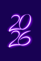 glowing neon purple 2026 typography for new year festive