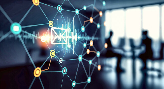 Abstract Network Visualization with Email Icon and Blurred Figur