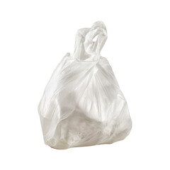 Fototapeta premium Translucent plastic bag filled with contents, isolated against white backdrop
