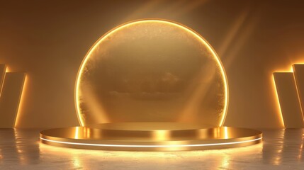 Golden 3D podium on black background, suited for premium product display, ceremony stages, and elegant presentations.