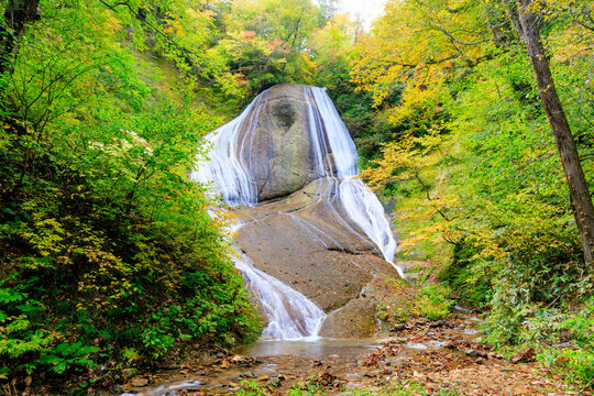秋のみろくの滝　青森県田子町　Miroku Falls in autumn. Aomori Pref, Takko Town.