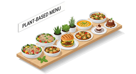 Explore a Delicious Plant Based Menu featuring Vegan Burger, Salads, Soups and Desserts for a Healthy Lifestyle, Perfect for Restaurant and Food Blog Use