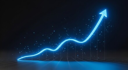 Blue upward trend line graph on dark background