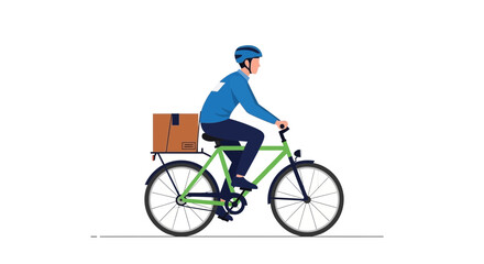 Obraz premium Eco-Friendly Delivery Service: A cyclist wearing a helmet delivers package on bike offering sustainable shipping solutions, great for promoting green logistics