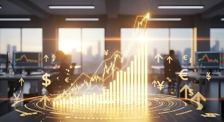 Financial growth chart in modern office setting