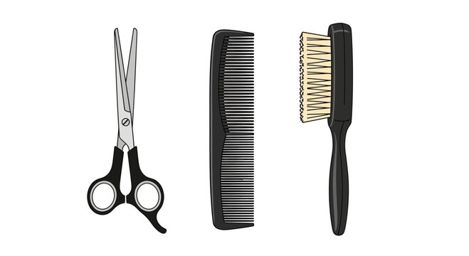 Barber tools offer styling potential, a comb, brush, and scissors create a professional look for hair care brands and salon promotions