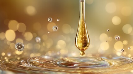 Hyaluronic acid for hair and skin, gold collagen serum drops into skin cells