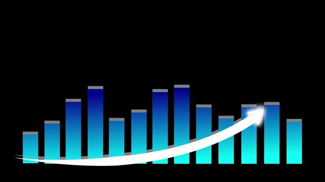 Downward Trend Bar Chart with White Arrow on Black Background graph data. White arrow pointing down on bar chart with black background, ideal for financial or performance decline visuals.