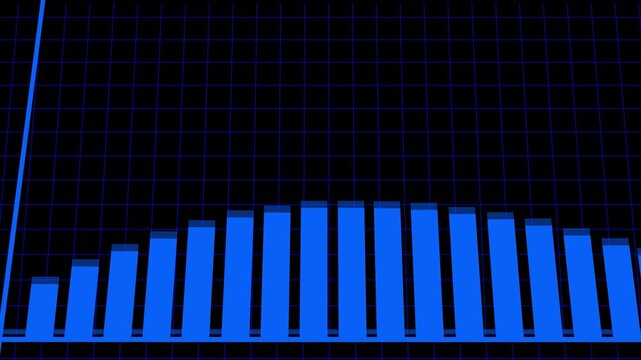 Blue Bar Chart with Grid Overlay and Dark Background graph data.Modern blue bar chart with grid overlay, for example, highlighting company performance or analytics insights.