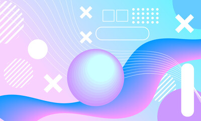 abstract blue pink lines wave curves with fractal geometric circles round shapes background