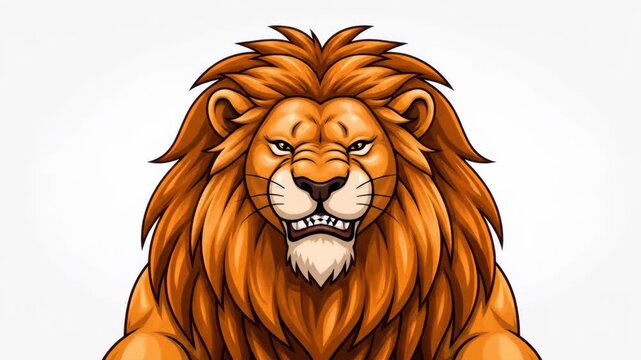 Animated Roaring Lion Head Illustration with Aggressive Expression and Majestic Mane