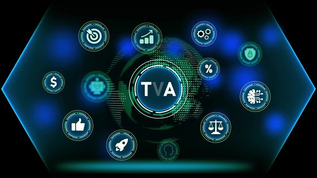 Digital business strategy icons around a glowing globe with TVA logo image photo