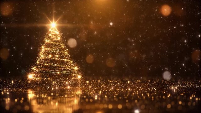 Smooth Glowing Christmas Tree Animation with Light Particles and Snowfall &mdash; Festive Holiday Motion Background in 4K