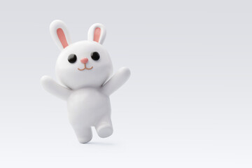 3D Vector Cute White Bunny Cartoon Character for Easter and Happiness Concept.