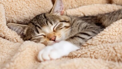 Kitten sleeping soft cozy blanket domestic animal rest relaxation peace