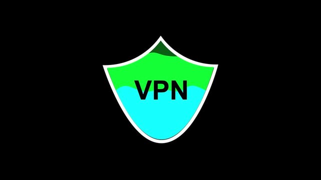 VPN Shield with Green Wave Pattern and Black Text on Black Background virtual private network. Modern VPN shield icon with green wave pattern and black text on dark background for network security .