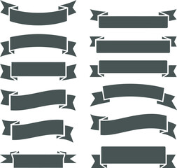 Set of twelve flat design grey banner ribbons for various use