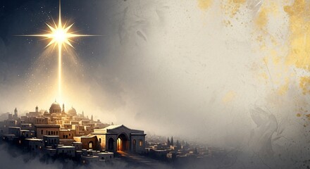 Star of Bethlehem Shining Over Ancient City Biblical Christmas Nativity Scene Hope Faith Love