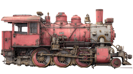 Vintage red steam locomotive isolated on transparent background