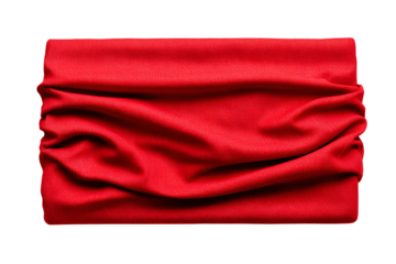 Textured red fabric folded with soft folds isolated on transparent background