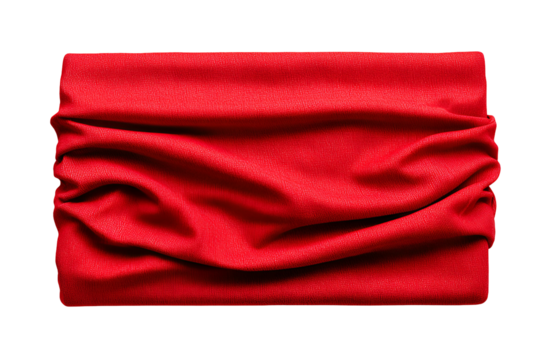 Textured red fabric folded with soft folds isolated on transparent background