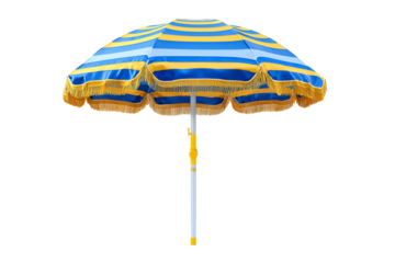 Colorful striped beach umbrella with fringe isolated on transparent background