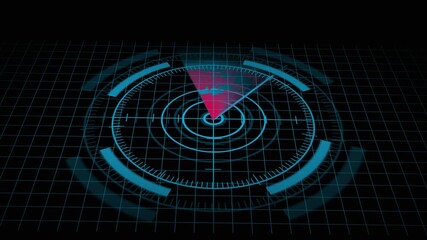 Animated blue radar display with red target and moving scanning beam visualizes high-tech monitoring systems. Close-up of a Futuristic Blue Radar Scope with Red Target and Scanning Beam screen. - Powered by Adobe