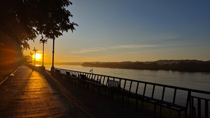 Sunset over border of Mea Kong river between Thailand and Laos.