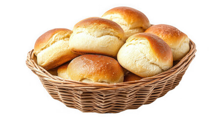 Basket full of freshly baked bread rolls isolated on transparent background