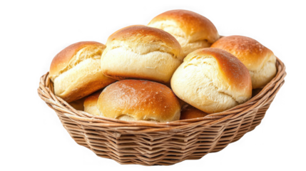 Basket full of freshly baked bread rolls isolated on transparent background