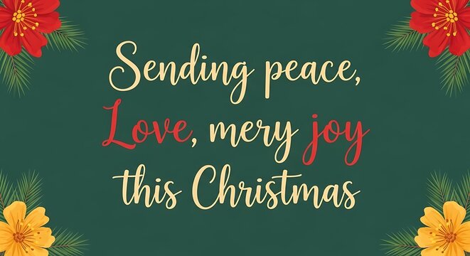Christmas greetings card peace love joy merry christmas flowers festive season holiday cheer celebration