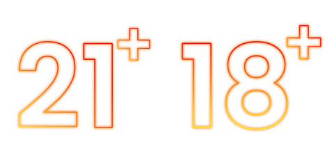 Neon Glow 21 Plus and 18 Plus Sign Illustration on white Background