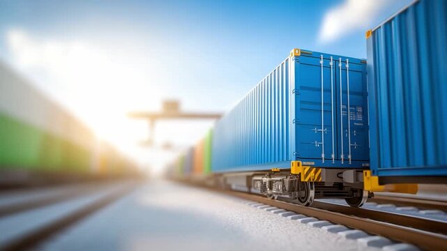 Freight Train on Tracks: A dynamic scene of a freight train transporting cargo containers across the country, signifying global trade, commerce, and efficient logistics.