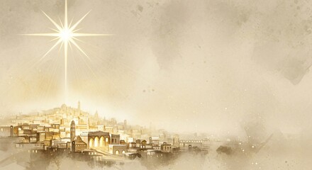 Star of Bethlehem Over Ancient Jerusalem Biblical Christmas Nativity Scene Holy Land Illustration