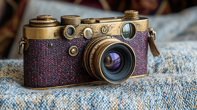 Antique Leica Camera on Fabric