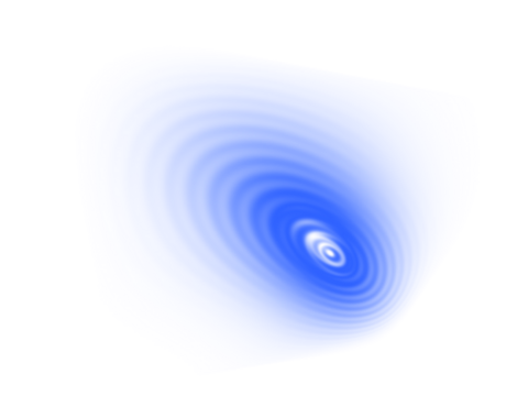 A glowing blue abstract ripple effect with concentric oval shapes on white.