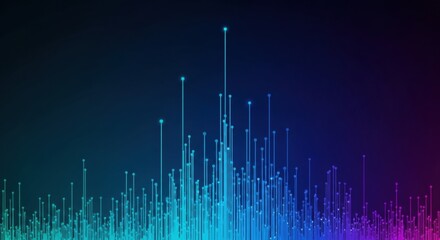 Abstract Data Visualization: Gradient Lines with Glowing Nodes on Dark Background