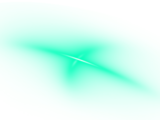 A vibrant abstract glowing light effect in teal illuminates a bright white background.