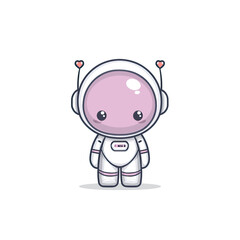 A cute kawaii cartoon astronaut character with a pink visor and heart antennae, standing on a white background.