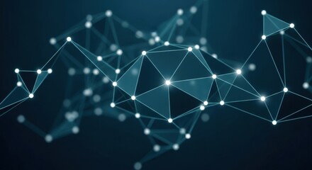 Obraz premium Abstract Network: Glowing Nodes and Lines on Dark Blue Background