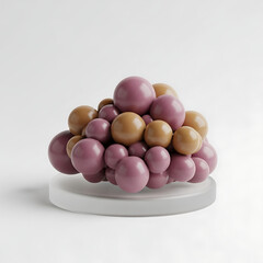 Fototapeta premium Abstract cluster of pink and brown glossy spheres on a pedestal. Modern 3d render with a minimalist design on a white background