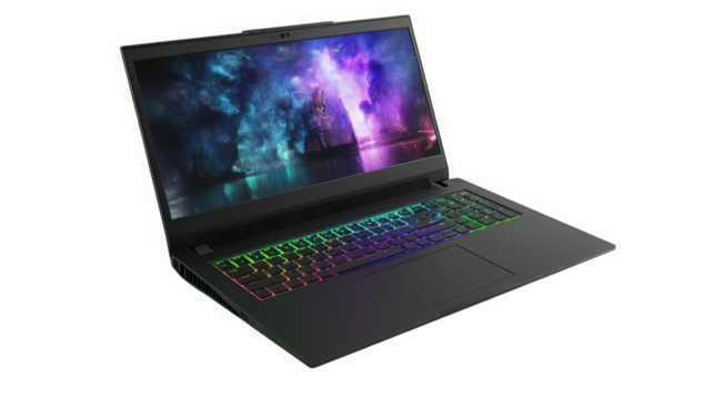 Modern gaming laptop with colorful keyboard isolated on transparent background - Powered by Adobe